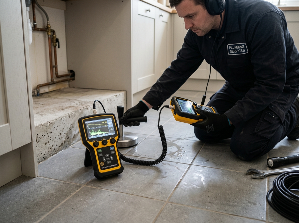 Acoustic ground sensor detecting leak under slab in Santa Barbara home